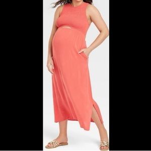 Isabel Maternity Smocked Cut Out Maxi Maternity Dress